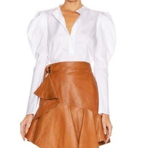 A.L.C White Hudson Collarless Puff Sleeve Cotton Top Size 8